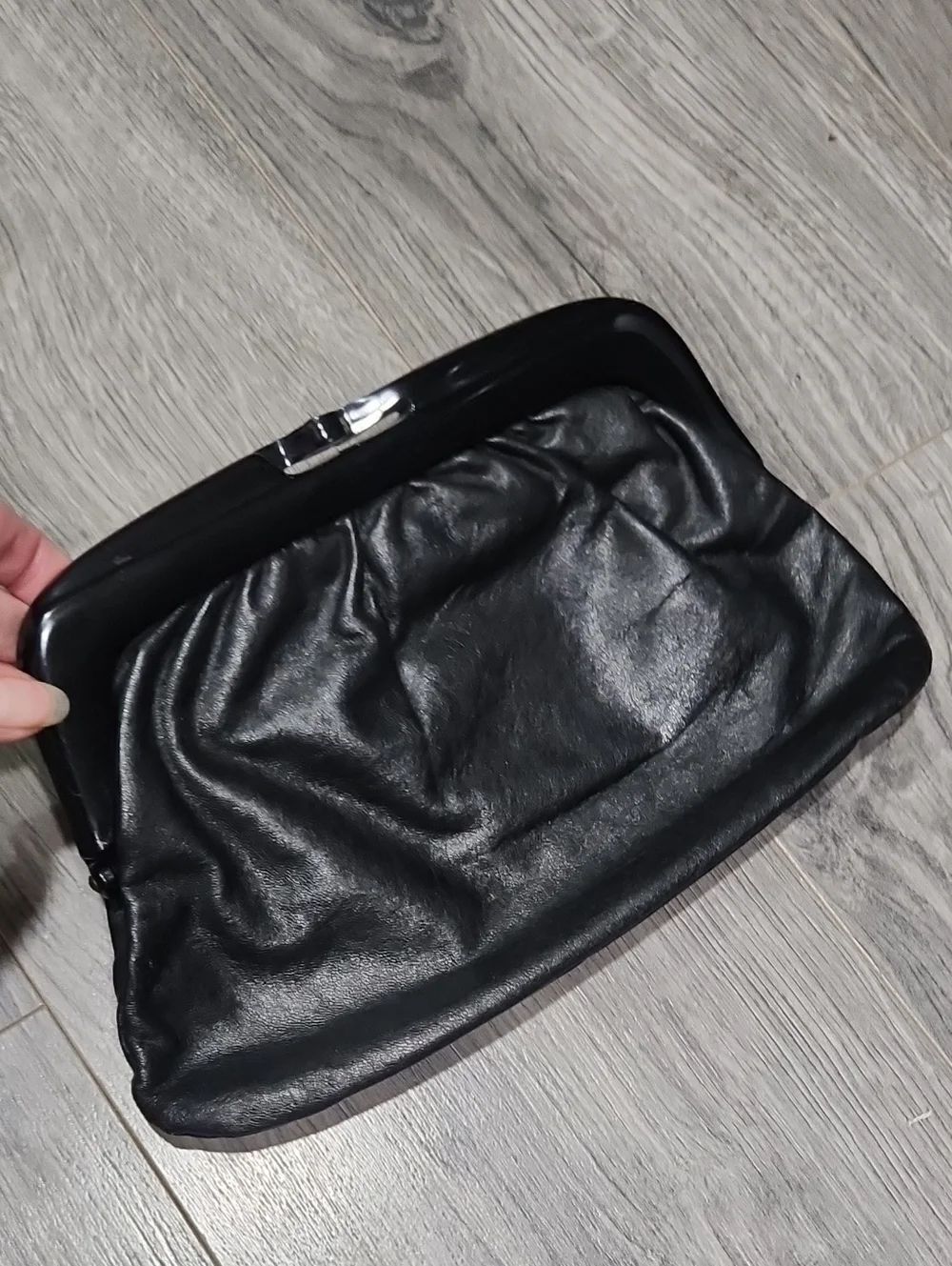 Black Leather Vintage Frame Clutch LG Bag